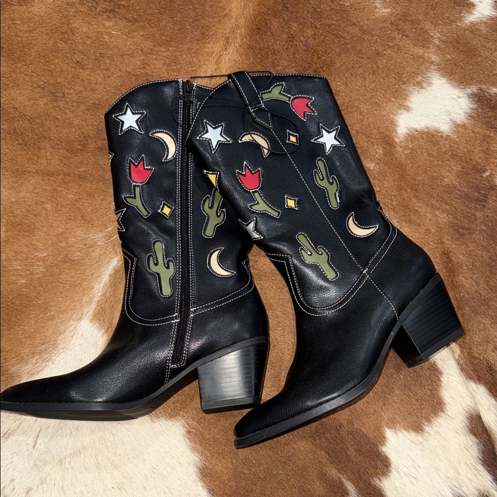 Black Embroidered Western Boots brand new without tags.